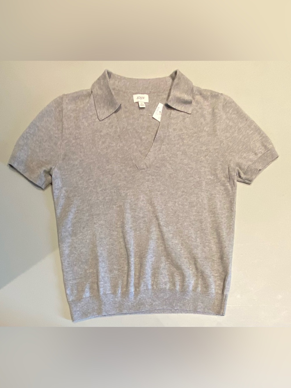 J. Crew Light Gray Cashmere-Blend Short-Sleeve Sweater Polo, size XS, NWT - Picture 8 of 8